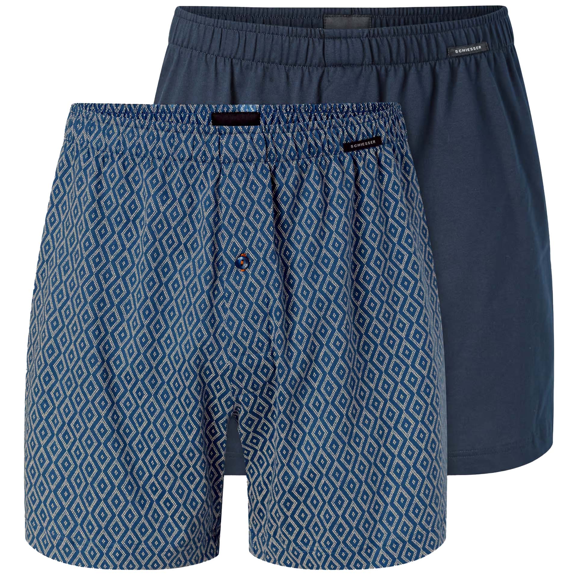 Schiesser Boxers jersey 2-pack blauw met print